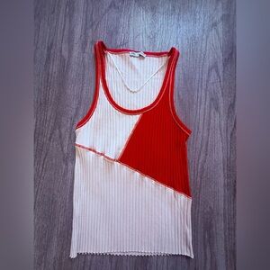 ZARA Red & Cream Colorblock Ribbed Tank